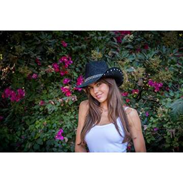 Old Stone Straw Cowboy Cowgirl Hat for Men/Women Unisex Summer Winter Wide Brim Sun Hat Dallas Western Style for Safari Fishing Beach Golf Hiking Multipurpose, Rockstar Black