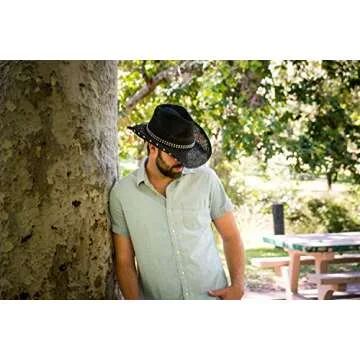 Old Stone Straw Cowboy Cowgirl Hat for Men/Women Unisex Summer Winter Wide Brim Sun Hat Dallas Western Style for Safari Fishing Beach Golf Hiking Multipurpose, Rockstar Black