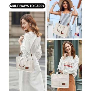 Large Canvas Tote Bag for Women with Compartments Laptop Crossbody Bags Work Book Satchel Purse Trav...