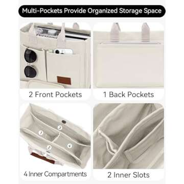 Large Canvas Tote Bag for Women with Compartments Laptop Crossbody Bags Work Book Satchel Purse Travel Gym Shoulder Handbag (Beige)