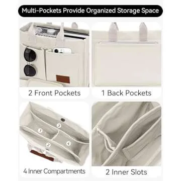 Large Canvas Tote Bag for Women with Compartments Laptop Crossbody Bags Work Book Satchel Purse Travel Gym Shoulder Handbag (Beige)