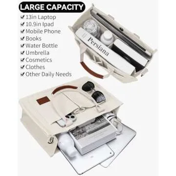 Large Canvas Tote Bag for Women with Compartments Laptop Crossbody Bags Work Book Satchel Purse Travel Gym Shoulder Handbag (Beige)