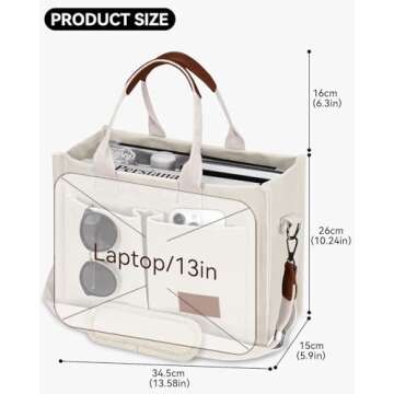 Large Canvas Tote Bag for Women with Compartments Laptop Crossbody Bags Work Book Satchel Purse Travel Gym Shoulder Handbag (Beige)