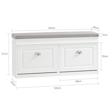 Stylish Haotian White Shoe Storage Bench with Cushion