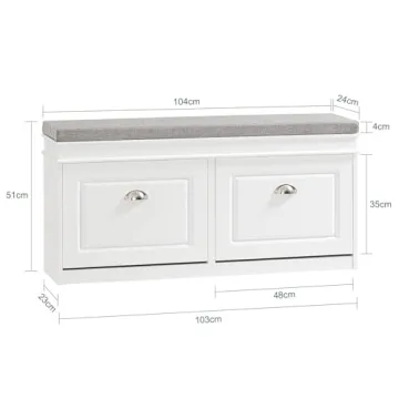 Stylish Haotian White Shoe Storage Bench with Cushion