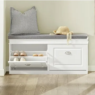 Stylish Haotian White Shoe Storage Bench with Cushion
