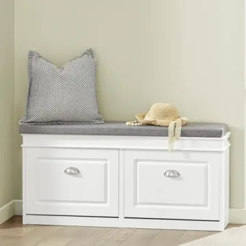 Stylish Haotian White Shoe Storage Bench with Cushion