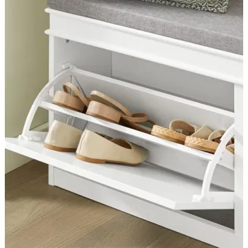 Stylish Haotian White Shoe Storage Bench with Cushion