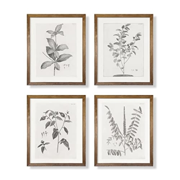 Vintage Farmhouse Botanical Wall Art - Grey Neutral Plant Leaf Sketch Drawing Etching, Beige Floral ...