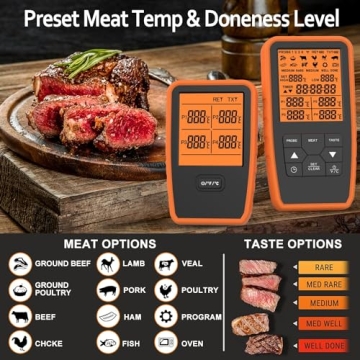 ENZOO Wireless Thermometer with 4 Probes for Grilling