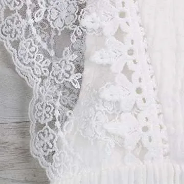 KCSLLCA Baby Girls Lace Romper Set Ruffle Sleeve Solid Color Onesie with Headband (White, 9-12 Months)