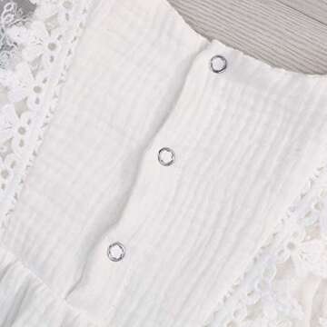 KCSLLCA Baby Girls Lace Romper Set Ruffle Sleeve Solid Color Onesie with Headband (White, 9-12 Months)