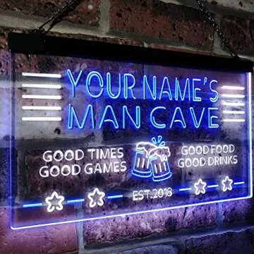 ADVPRO Personalized Name Custom Man Cave Home Bar Est. Year Dual Color LED Neon Sign White & Blue 16 x 12 Inches st6s43-x0012a-tm-wb