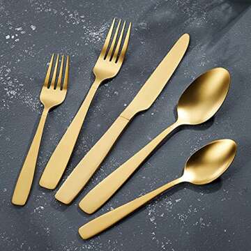 Matte Gold Silverware Set for 4, 20 Piece Matte Gold Flatware, 18/10 Stainless Steel Flatware, Satin...