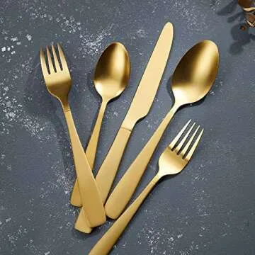 Matte Gold Silverware Set for 4, 20 Piece Matte Gold Flatware, 18/10 Stainless Steel Flatware, Satin Finish, Kitchen Utensil, Dishwasher Safe