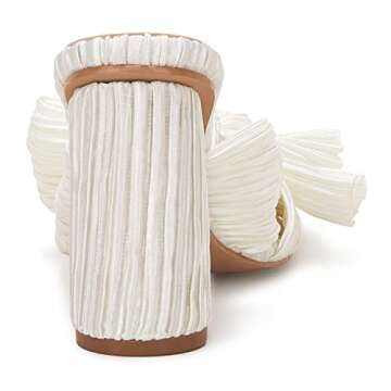 VETASTE Women's Pleated Bow Knot Heeled Sandals Comfortable Slip On Open Toe Block Chunky Heel Slides Bridal Wedding Dress Shoes