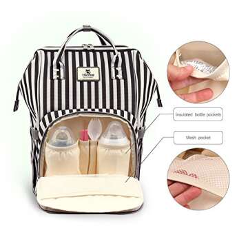 Hafmall Diaper Bag Backpack Waterproof Multi-Function Travel Bags, Large Capacity and Durable Backpack with Stroller Straps (Black & White Stripes)