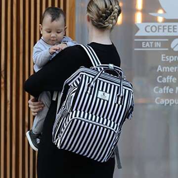 Hafmall Diaper Bag Backpack Waterproof Multi-Function Travel Bags, Large Capacity and Durable Backpack with Stroller Straps (Black & White Stripes)