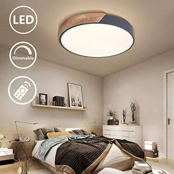 EDISLIVE Ceiling Light Dimmable 19 inch Modern Minimalist LED Round Shaped Wood & Metal & Acrylic Fl...