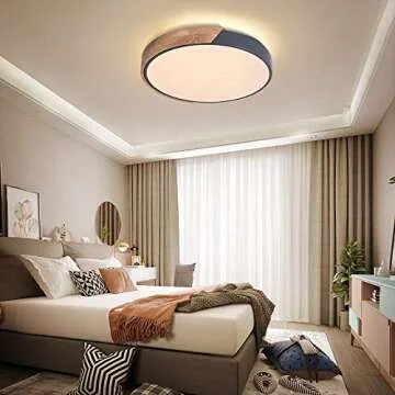 EDISLIVE Ceiling Light Dimmable 19 inch Modern Minimalist LED Round Shaped Wood & Metal & Acrylic Flush Mount Ceiling Light with Remote Control Gray