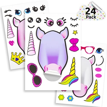 24 Make A Unicorn Stickers for Kids - Great Unicorn Theme Birthday Party Favors - Fun Craft Project ...
