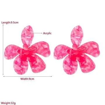 Zhang shine Pink Resin Acrylic Flower Dangle Earrings, Exaggerated Oversized Double Flower Earrings,...