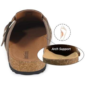 Intini Suede Clogs Adjustable Buckle Cork Footbed Home Slippers