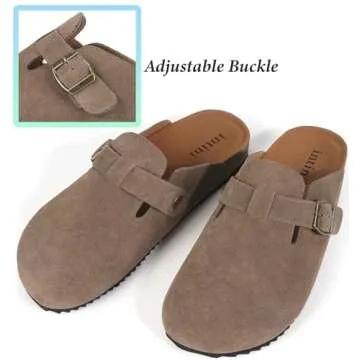 Intini Suede Clogs Adjustable Buckle Cork Footbed Home Slippers