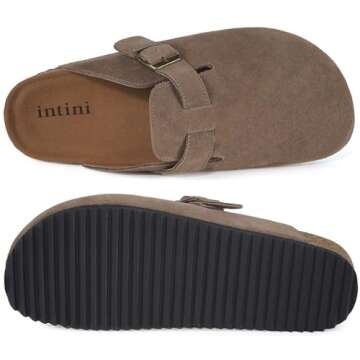 Intini Suede Clogs Adjustable Buckle Cork Footbed Home Slippers