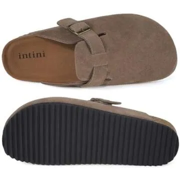 Intini Suede Clogs Adjustable Buckle Cork Footbed Home Slippers