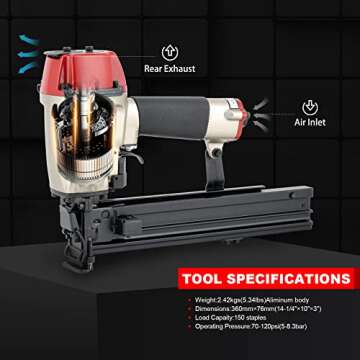 CREWTOWER Construction Stapler, 16 Gauge 15/16-inch Wide Crown, Pneumatic Air Staple Gun for Fence Wire Wood Lathes Slats Furniture Frames Pallets and Finish, Heavy Duty