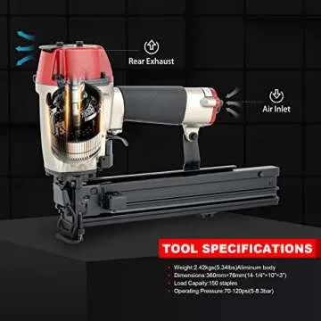 CREWTOWER Construction Stapler, 16 Gauge 15/16-inch Wide Crown, Pneumatic Air Staple Gun for Fence Wire Wood Lathes Slats Furniture Frames Pallets and Finish, Heavy Duty