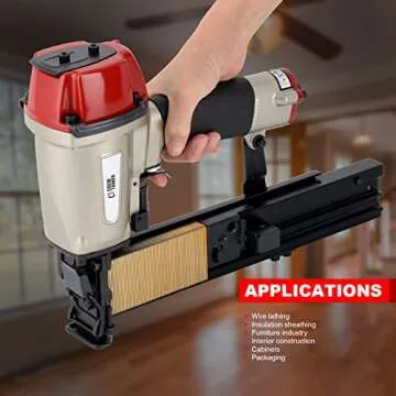 CREWTOWER Construction Stapler, 16 Gauge 15/16-inch Wide Crown, Pneumatic Air Staple Gun for Fence Wire Wood Lathes Slats Furniture Frames Pallets and Finish, Heavy Duty