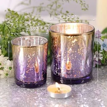 Volens 12pcs Assorted Purple Votive Candle Holders, Large Speckles Mercury Glass Votive & Tealight C...