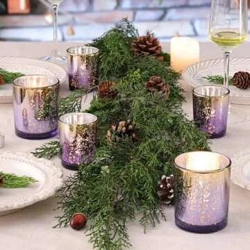Volens 12pcs Assorted Purple Votive Candle Holders, Large Speckles Mercury Glass Votive & Tealight Candle Holder Bulk for Wedding Table Centerpiece, Purple and Gold Themed Party Decorations
