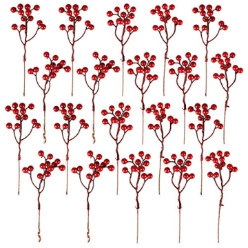 Fangoo 20 Pack Burgundy Red Berry Picks for Christmas Tree Decorations and Crafts
