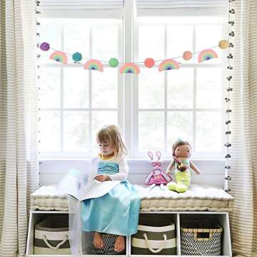 DrCor Pastel Rainbow Pom Pom Garland Colorful Classroom Garland Balls Bunting Banner Rainbow Room Decor for Girls Kids Bedroom Nursery Birthday Party Playroom Holiday Decor