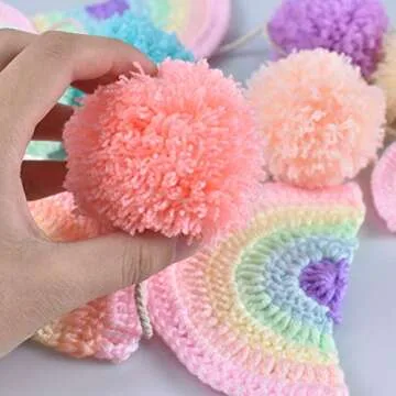 DrCor Pastel Rainbow Pom Pom Garland Colorful Classroom Garland Balls Bunting Banner Rainbow Room Decor for Girls Kids Bedroom Nursery Birthday Party Playroom Holiday Decor