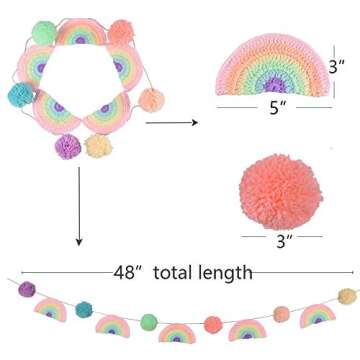 DrCor Pastel Rainbow Pom Pom Garland Colorful Classroom Garland Balls Bunting Banner Rainbow Room Decor for Girls Kids Bedroom Nursery Birthday Party Playroom Holiday Decor