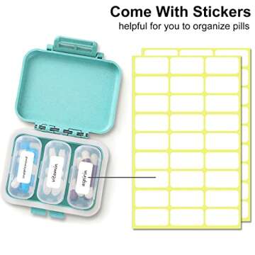 4 Pack 3 Compartments Travel Pill Box Moisture Proof Small Pill Case Portable for Pocket Purse Daily Pill Organizer Cute Pill Holder Container for Vitamins, Medicine