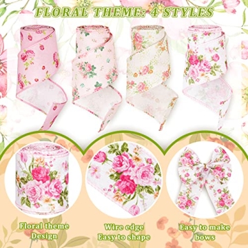 Whaline Floral Wired Edge Ribbon for Crafting and Gift Wrapping