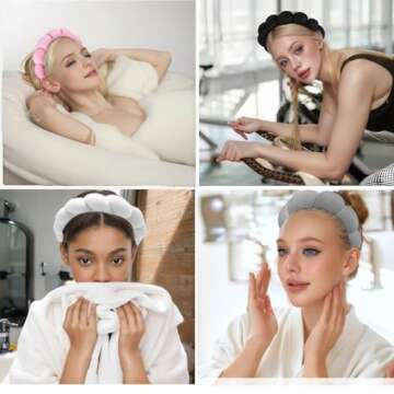 Spa Facial Exfoliator and Makeup Removal Headband - Terry Cloth Bubble Soft Puffy Skincare Headband for Women and Girls