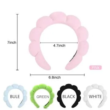 Spa Facial Exfoliator and Makeup Removal Headband - Terry Cloth Bubble Soft Puffy Skincare Headband for Women and Girls