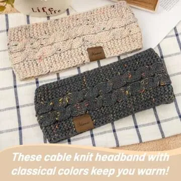 YSense Womens Ear Warmer Headband Cable Knit Winter Headbands Fleece Lined Ear Warmers Stocking Stuffers Gifts for Women