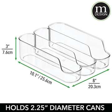 mDesign Small Plastic Kitchen Storage Organizer Divided Bin for Tall Skinny Soda/Pop Cans - 3 Compartments for Kitchen, Pantry, Refrigerator - Clear