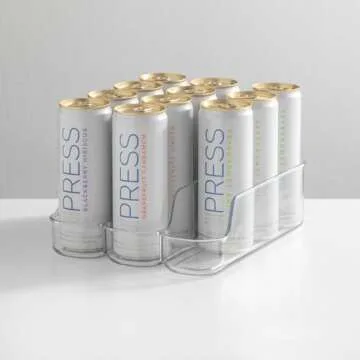 mDesign Small Plastic Kitchen Storage Organizer Divided Bin for Tall Skinny Soda/Pop Cans - 3 Compartments for Kitchen, Pantry, Refrigerator - Clear