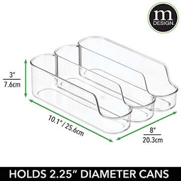 mDesign Small Plastic Kitchen Storage Organizer Divided Bin for Tall Skinny Soda/Pop Cans - 3 Compartments for Kitchen, Pantry, Refrigerator - Clear
