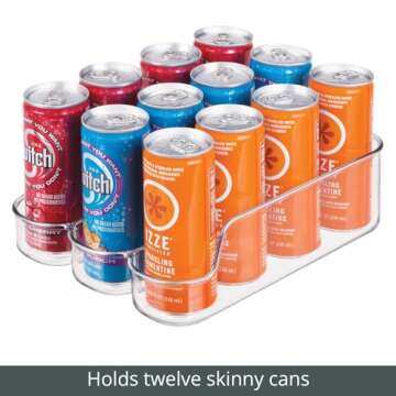 mDesign Small Plastic Kitchen Storage Organizer Divided Bin for Tall Skinny Soda/Pop Cans - 3 Compartments for Kitchen, Pantry, Refrigerator - Clear