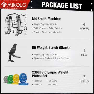 Mikolo Multi-Function Power Cage, 2200lbs Squat Rack with LAT-Pull Down System & Cable Crossover Machine, Training Equipment with Leg Hold-Down Attachment, Garage & Home Gym Package (Black)