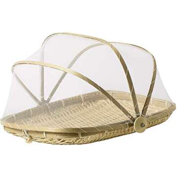 SKEMIX 13 inch Covered Rectangular Bamboo Serving Food Tent Basket